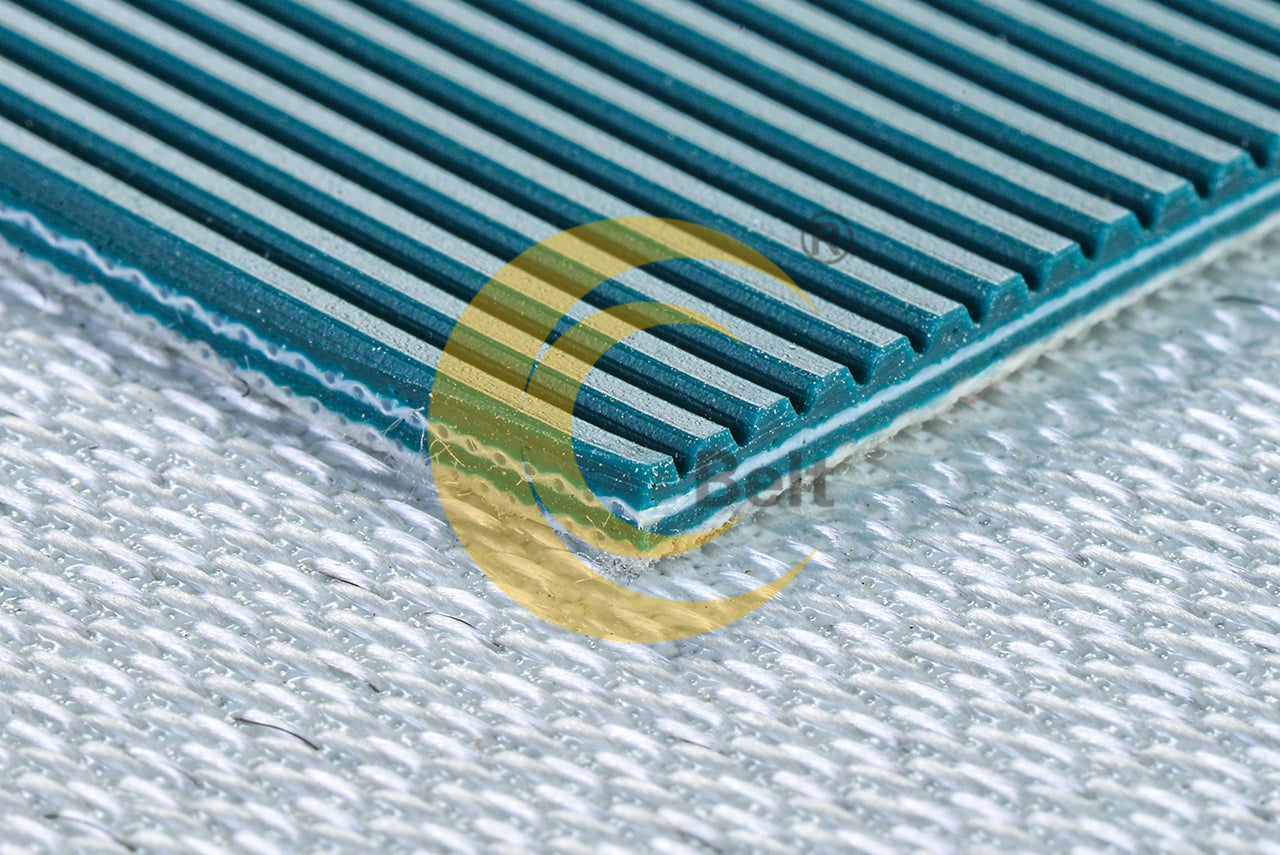 Băng tải PVC tùy chỉnh độ ồn thấp #AEM120/2:0+1.0LS/2.7BL/AS/FR cho sân bay