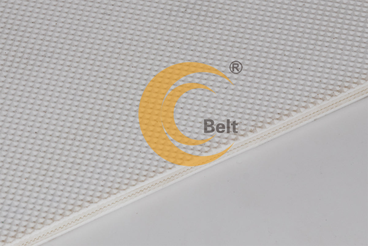 KCB - EM300/3:0.5DT+0.8/4.0W weiße Förderband für Lebensmittel FDA 4mm Diamantprofil Flughafen