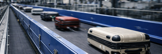 Airport conveyor belt conveying luggages