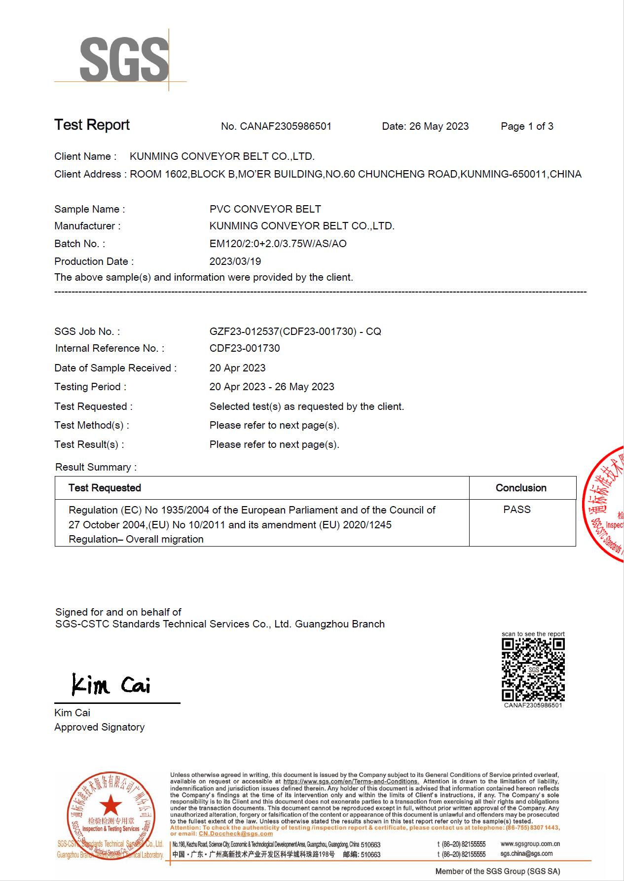 ec compliant conveyor belt