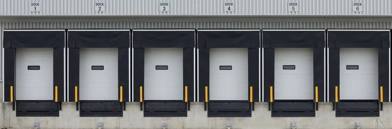 dock shelter curtains in a row